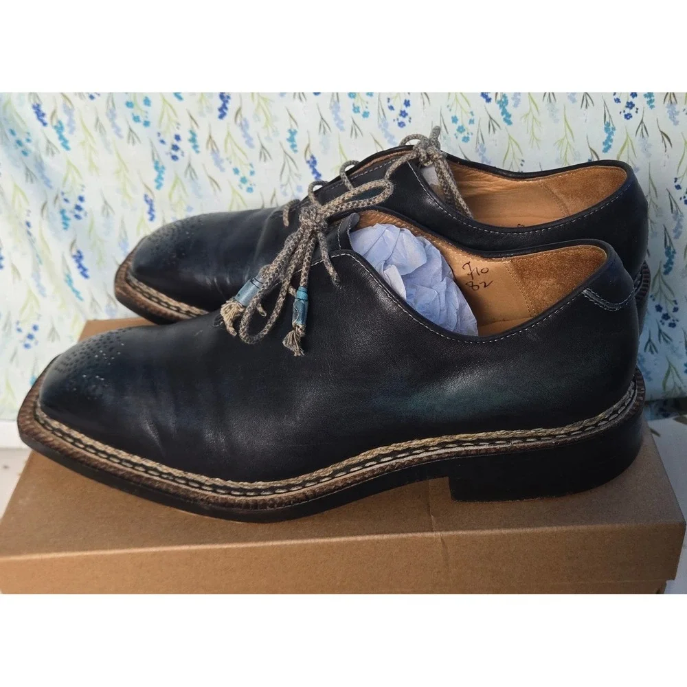 Bollanini & Venturi Barneys‎ New York Leather Oxfords Square Toe Blue Black 8.5